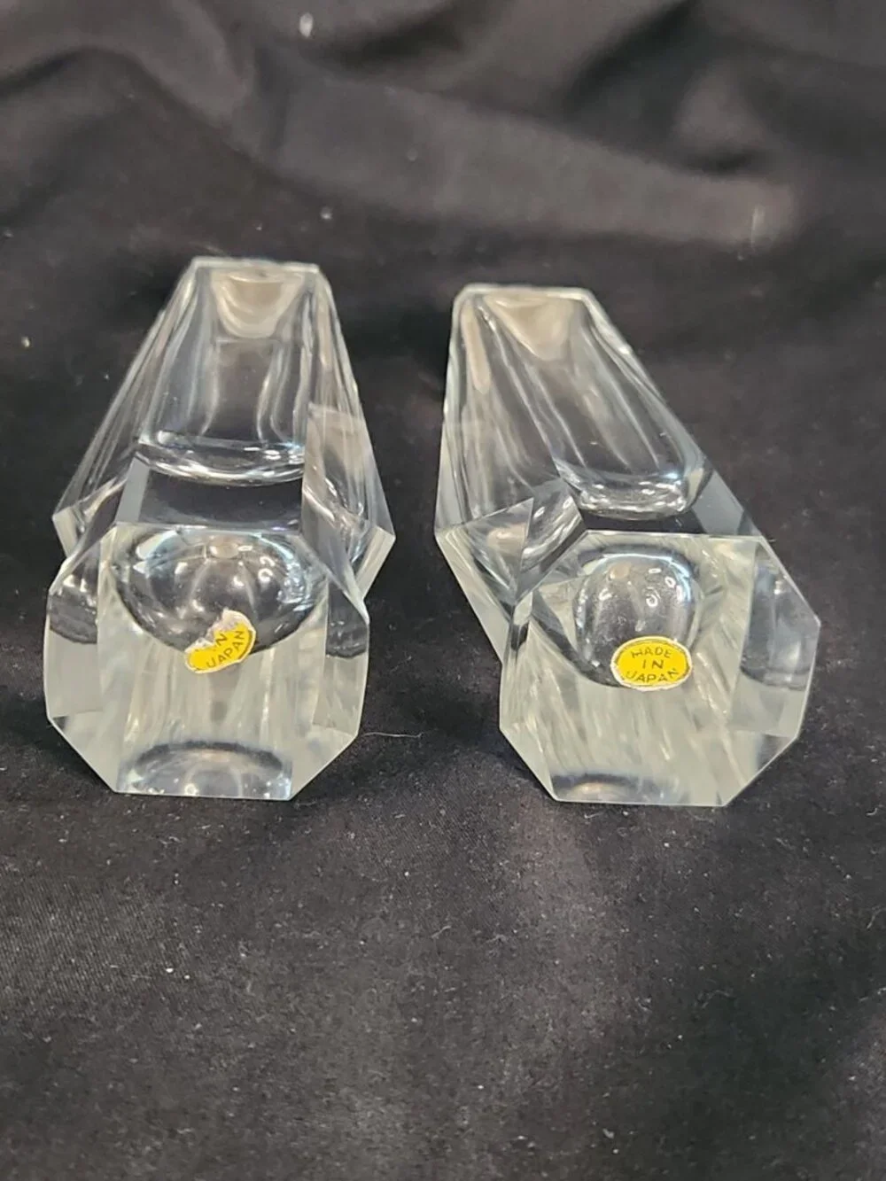 Vintage Salt & Pepper Shakers Clear Cut Glass Chrome Tops Art Deco Design